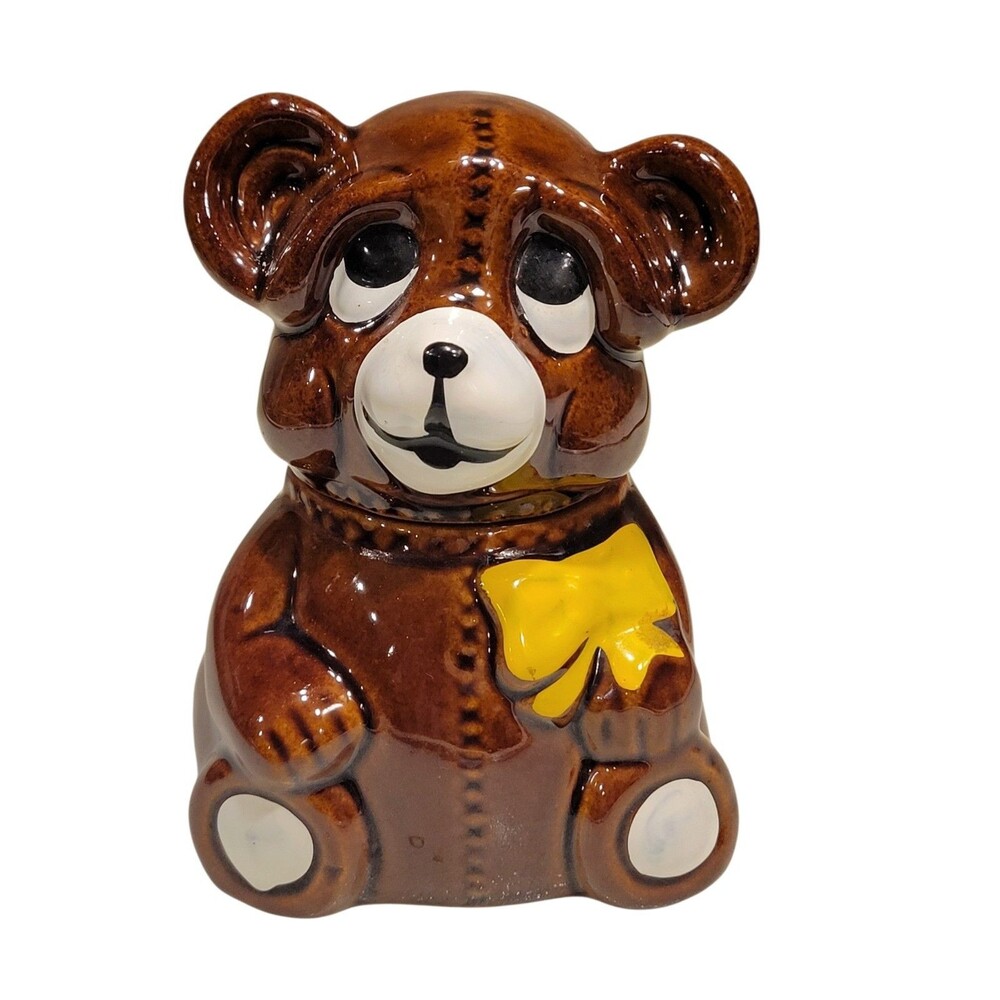 1982 Houston Foods Teddy Bear Brown Honey, Sugar, Jam Pot Vintage Kitchen 5"